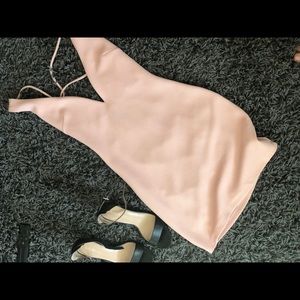 Blush pink strapping plunging bodycon dress